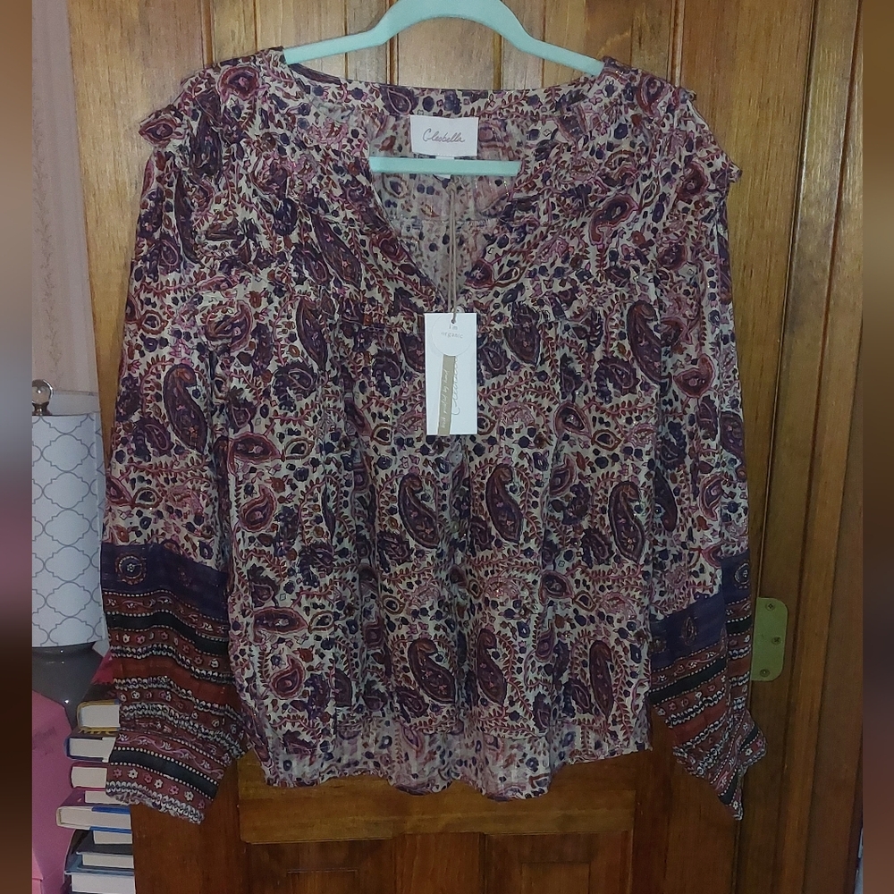 Cleobella Paisley Button-Front Blouse in Mauve and Navy - Picture 6 of 14